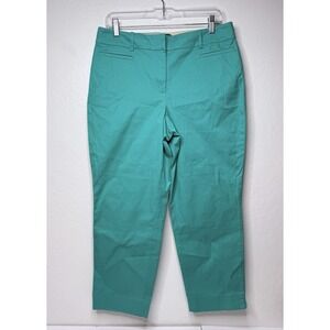Talbots‎ Womens The Perfect Crop Curvy Pants Size 8 Green Teal Mid Rise Career